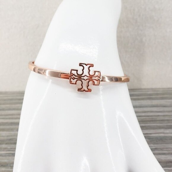 Tory Burch Britten Logo Cuff Bracelet Rose Gold OS - Picture 10 of 12